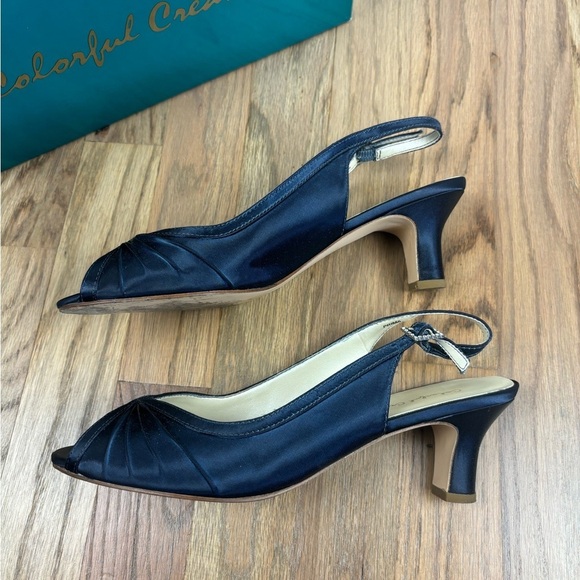 Colorful Creations Slingback Shoes Navy Kitten Heel 7.5B - Picture 2 of 6